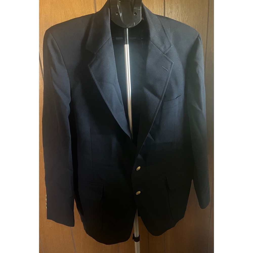 VanJulian for Brockmans Navy Blue Blazer Gold Crest Buttons Made in USA Mens 42R